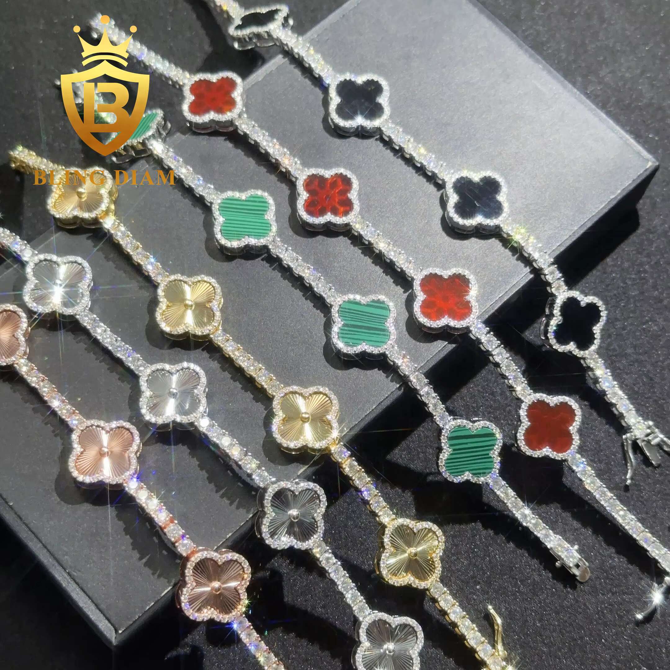 Fashion Flower Clover Leaf Moissanite Tennis Chain Moissanite Bracelet 925 Silver 3mm Moissanite Bracelet Pass Diamond test