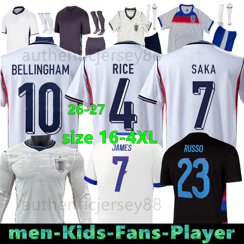 2025-26 England football shirt Williamson BELLINGHAM Soccer Jersey Russo Bronze Saka Toone KANE RICE FODEN 2026 National Team Home White Away Kid Women Men Kids Kit