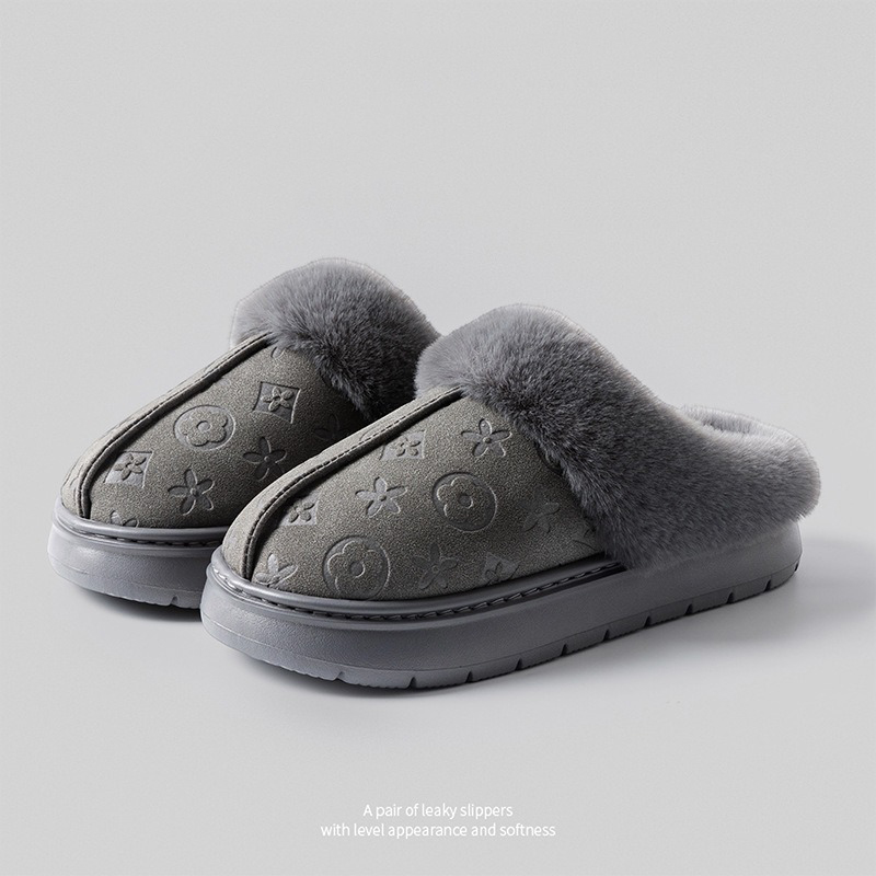 free shipping Designer House Slippers 2025 Winter Couple Faux Leather Waterproof Anti-Slip Indoor Outdoor Warm Soft Sole Fleece-Lined Cotton Slippers