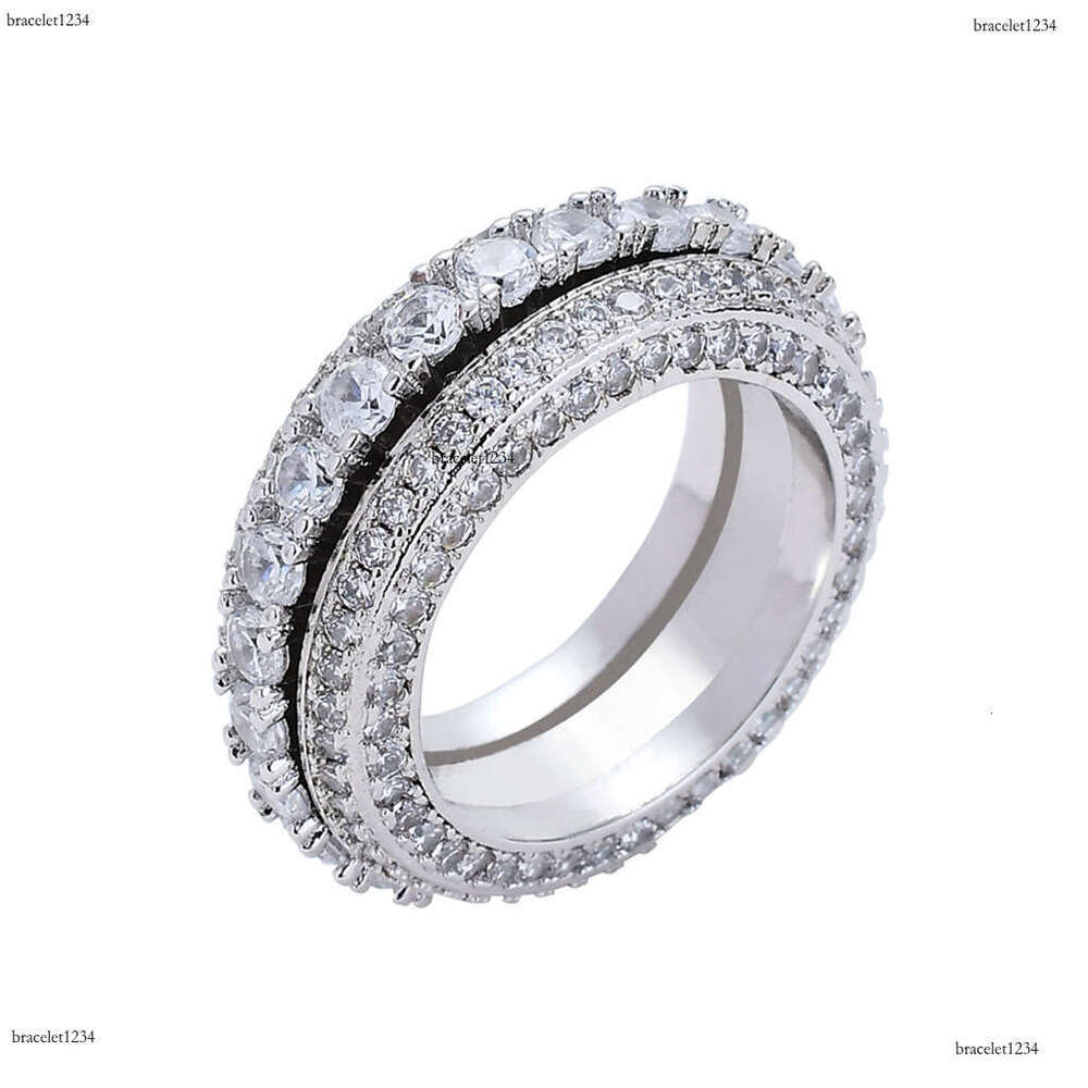 Luxury designer five rows of ice out VVS Moissanite rings for men and women Spinning Hip Hop rings with free shipping
