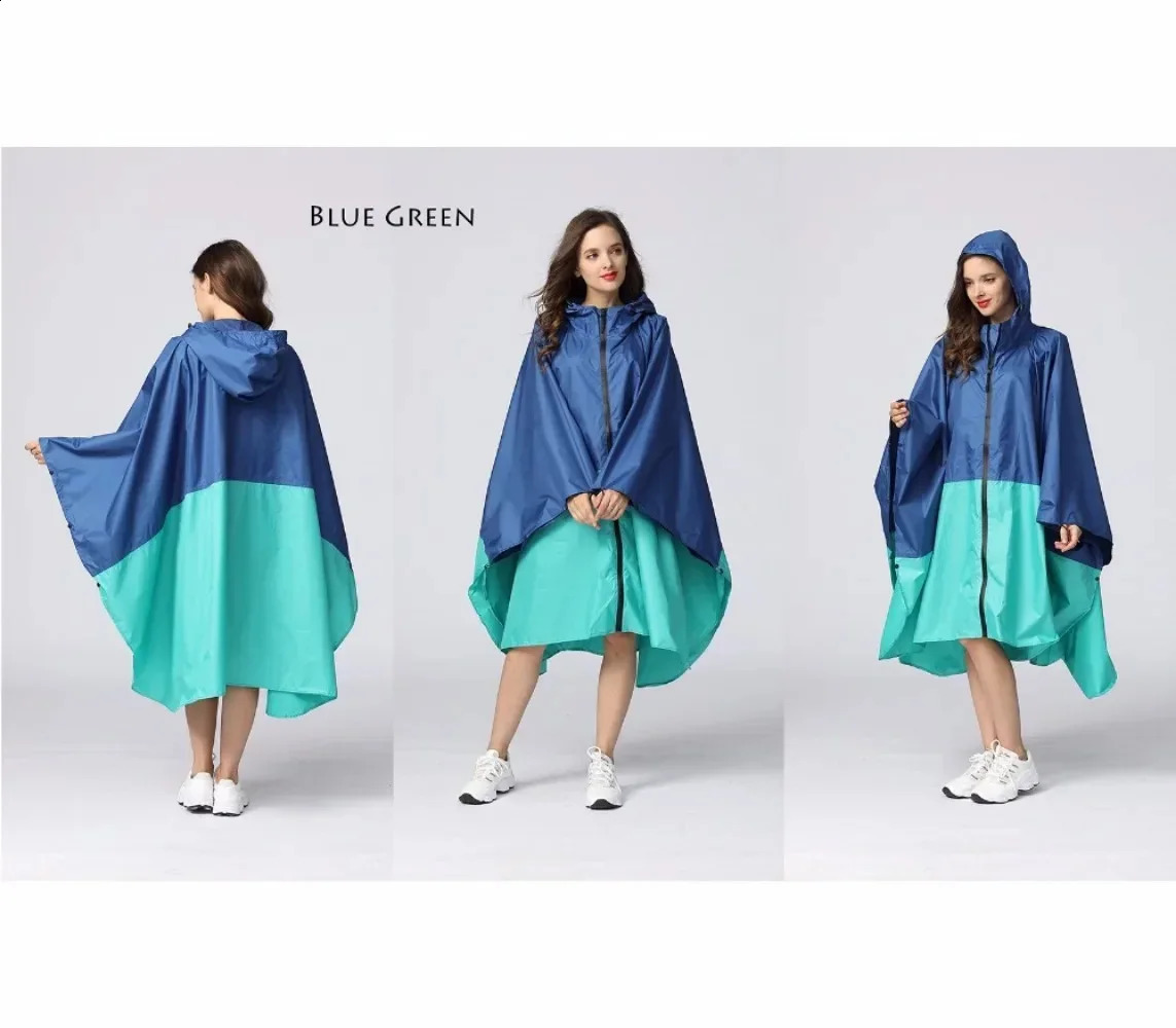 Womens Fashion Waterproof Rainwear Poncho Coloful Raincoat with Hood and Zipper Outdoor Hiking Camping Cloak Rain Coat 250421