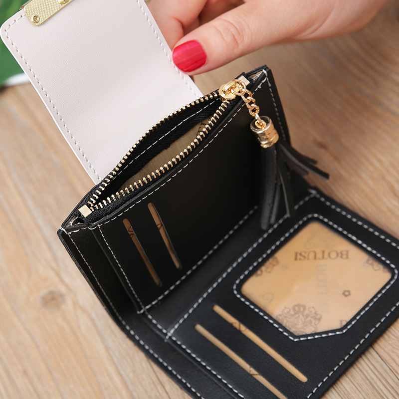 PU Leather Ladies Short Wallet Tassels Clutch Bag Cute Folding Card Holder Zipper Coin Small Purse Perfect For Everyday Use
