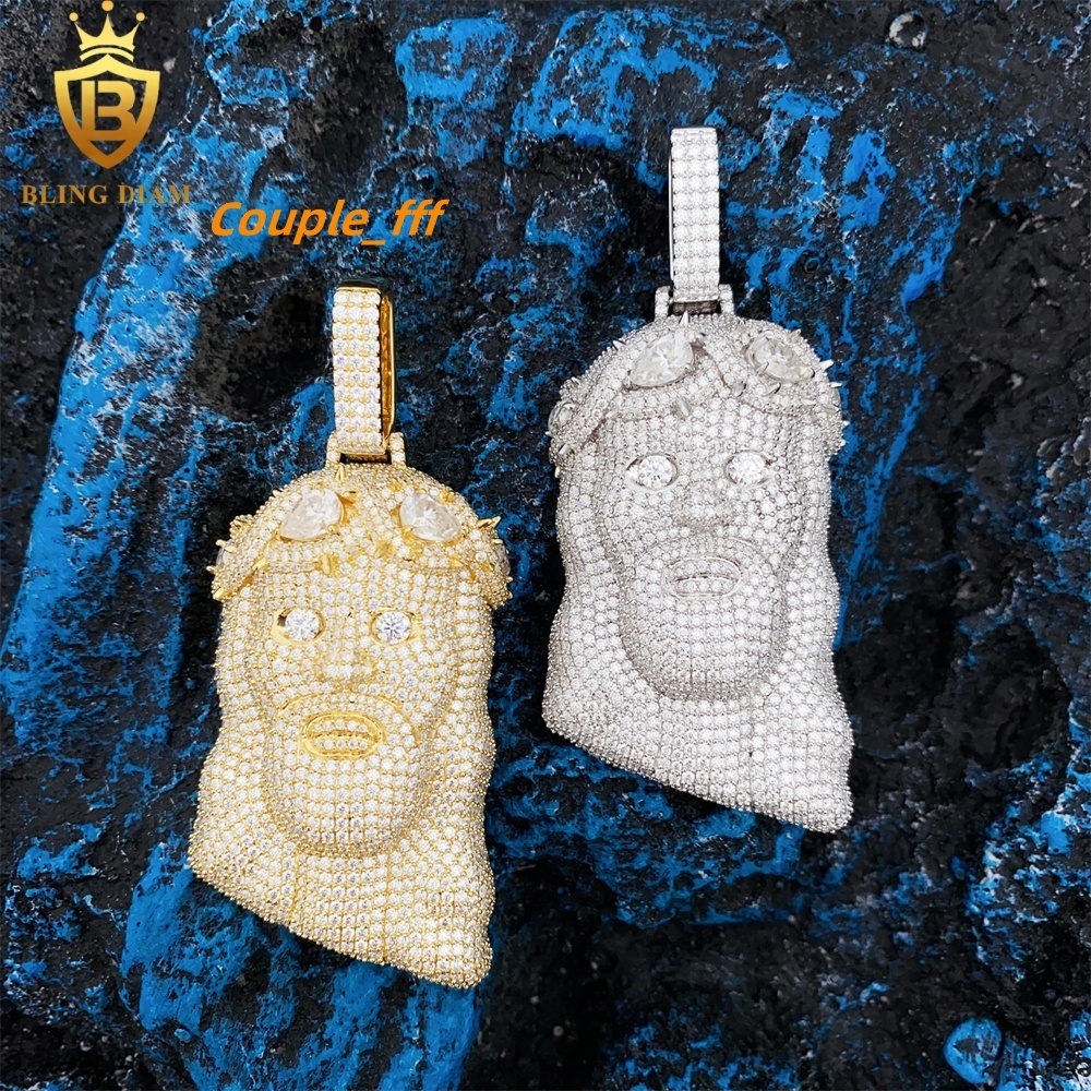 Iced Out Hip Hop Jewelry Jesus Head Pendant Diamond Vvs Moissanite 925 Sterling Silver Glod Plated Ready to Ship
