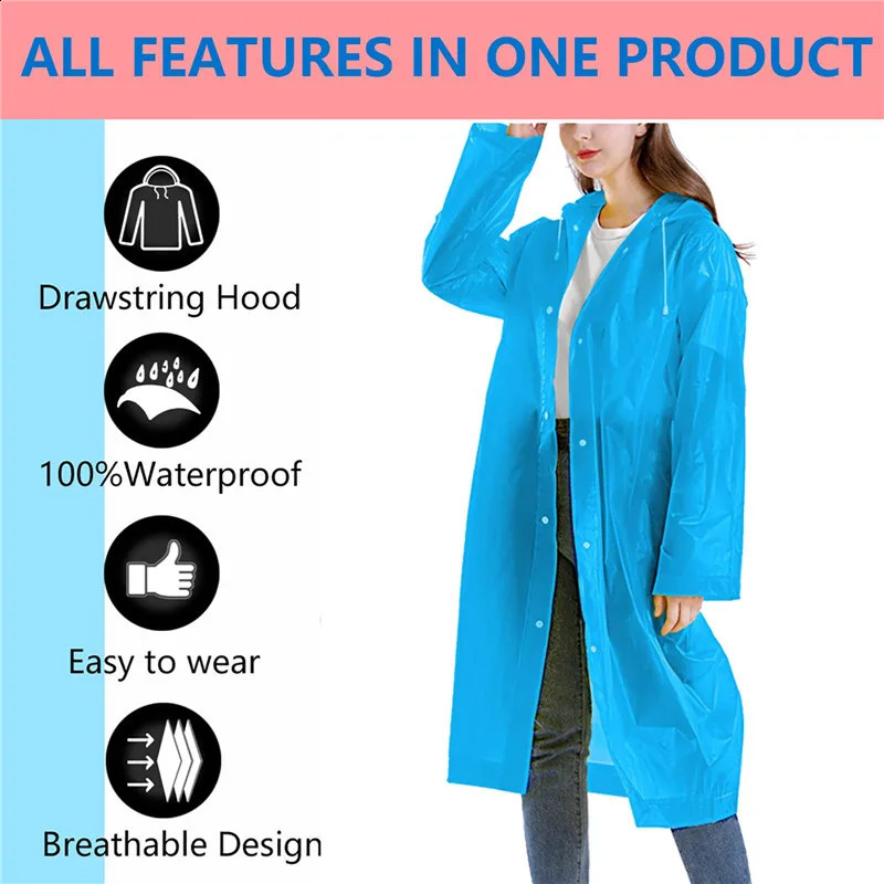 1PC Women Waterproof Long Raincoat Waterproof Hooded EVA Rain Jacket Man Poncho Outside Hiking Rainwear Clothing Men Rain Coat 250421