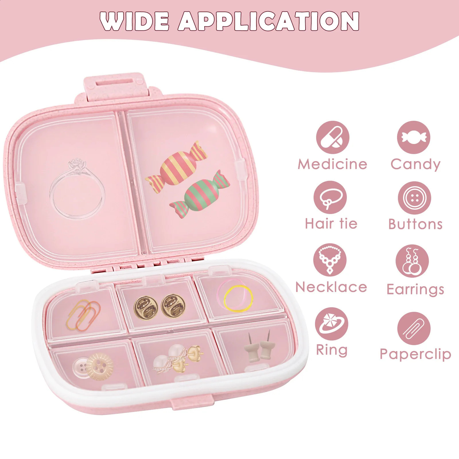 Pill Organizer 8 Compartments Storage Container w/ 175 Labels Medication Moisture Proof Storage Mini Case Travel First Aid Kit R250423