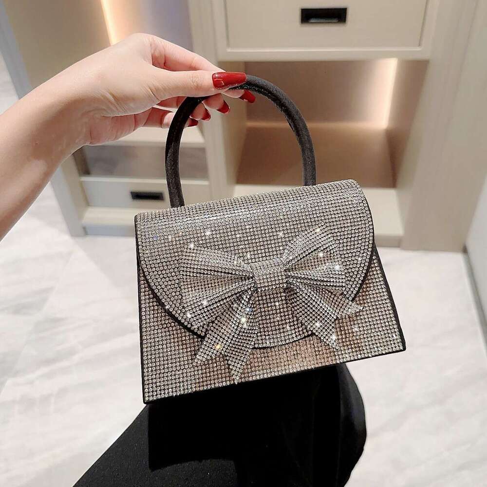 New Shiny Banquet Water Diamond Bow Box Small Square Diagonal Straddle Bag Handbag