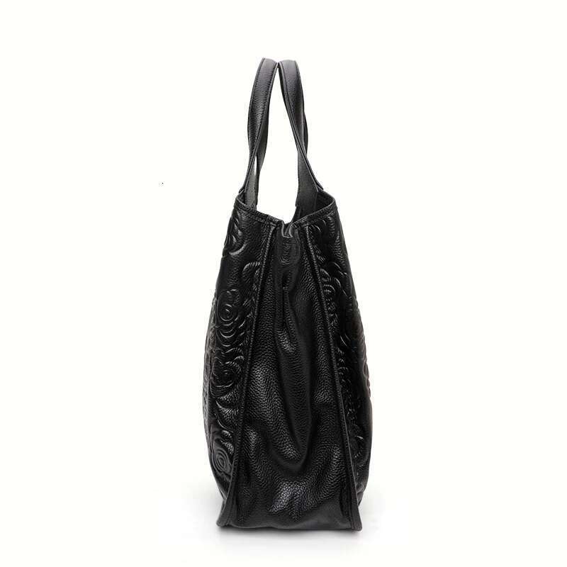 Aidrani Fashion Genuine Leather Emed Women's Handbag Large Capacity Black Cowhide Shoulder Bag