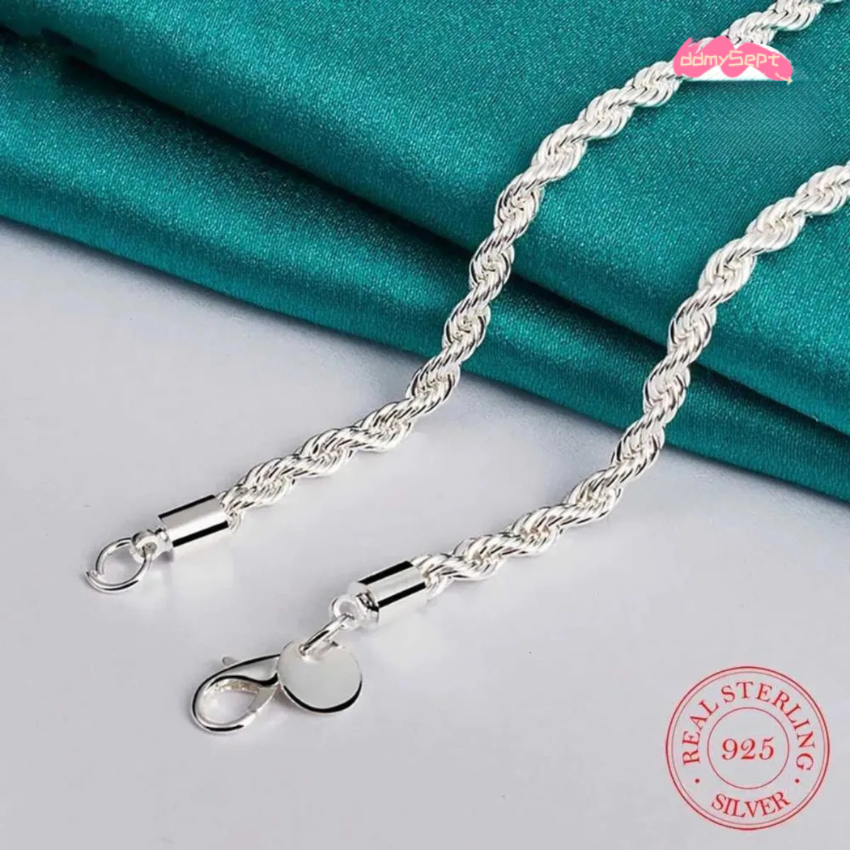 4MM Wide Real Sterling Rope Fashion Neutral Party Wedding Gift Pure Silver 925 Chain Necklace Mens Jewelry ddmysept