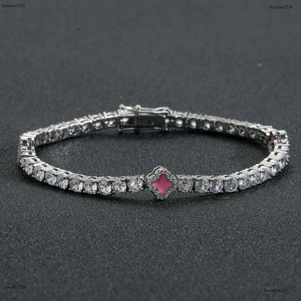 Luxury Hip hop Pink Clover set Ice out VVS Moissanite tennis bracelet Free delivery
