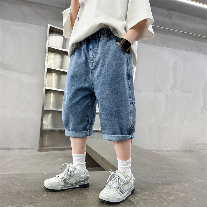Boys Work Shorts 2025 Summer Jeans Fashion Denim Middle Pants Multi Pocket Cutting 515 Years Old 250414z