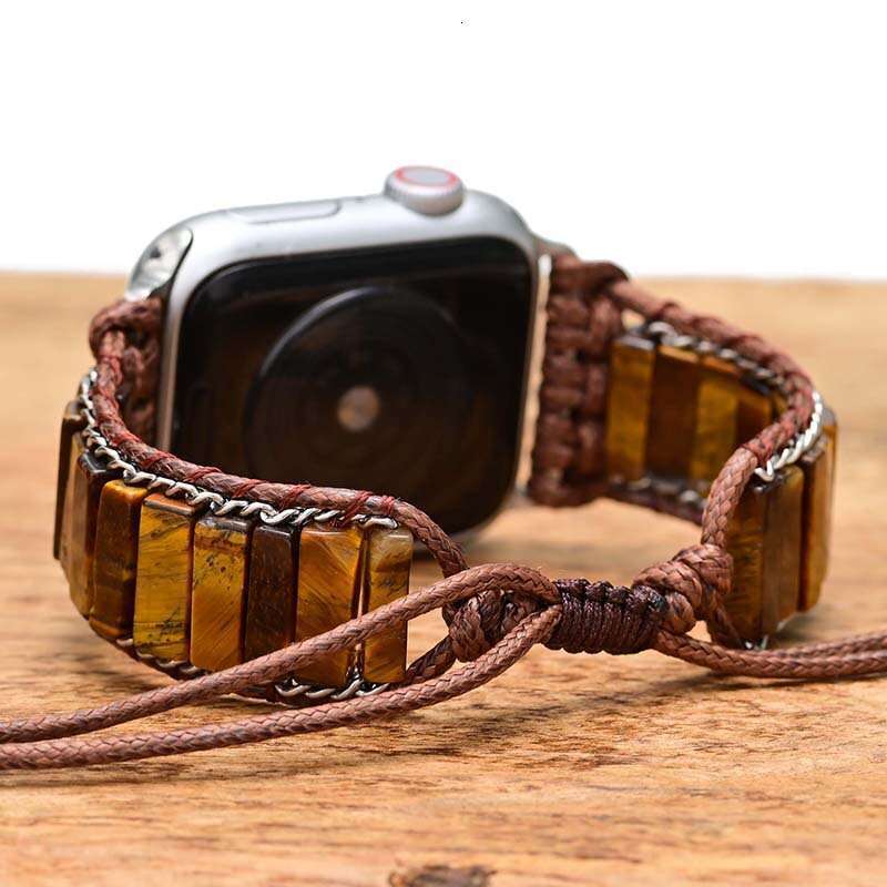 Rectangular Tiger Eye Stone Chain Apple Men's Fashion and Heroic Watch Band Bracelet