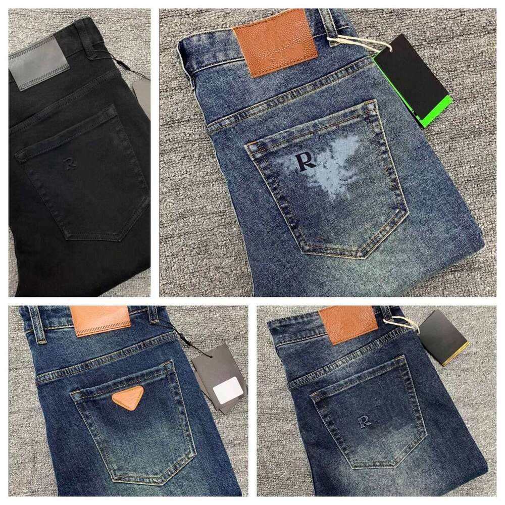 Men's custom-made men's retro-style designer small-leg casual luxurious jeans, long pants, washed denim fabric