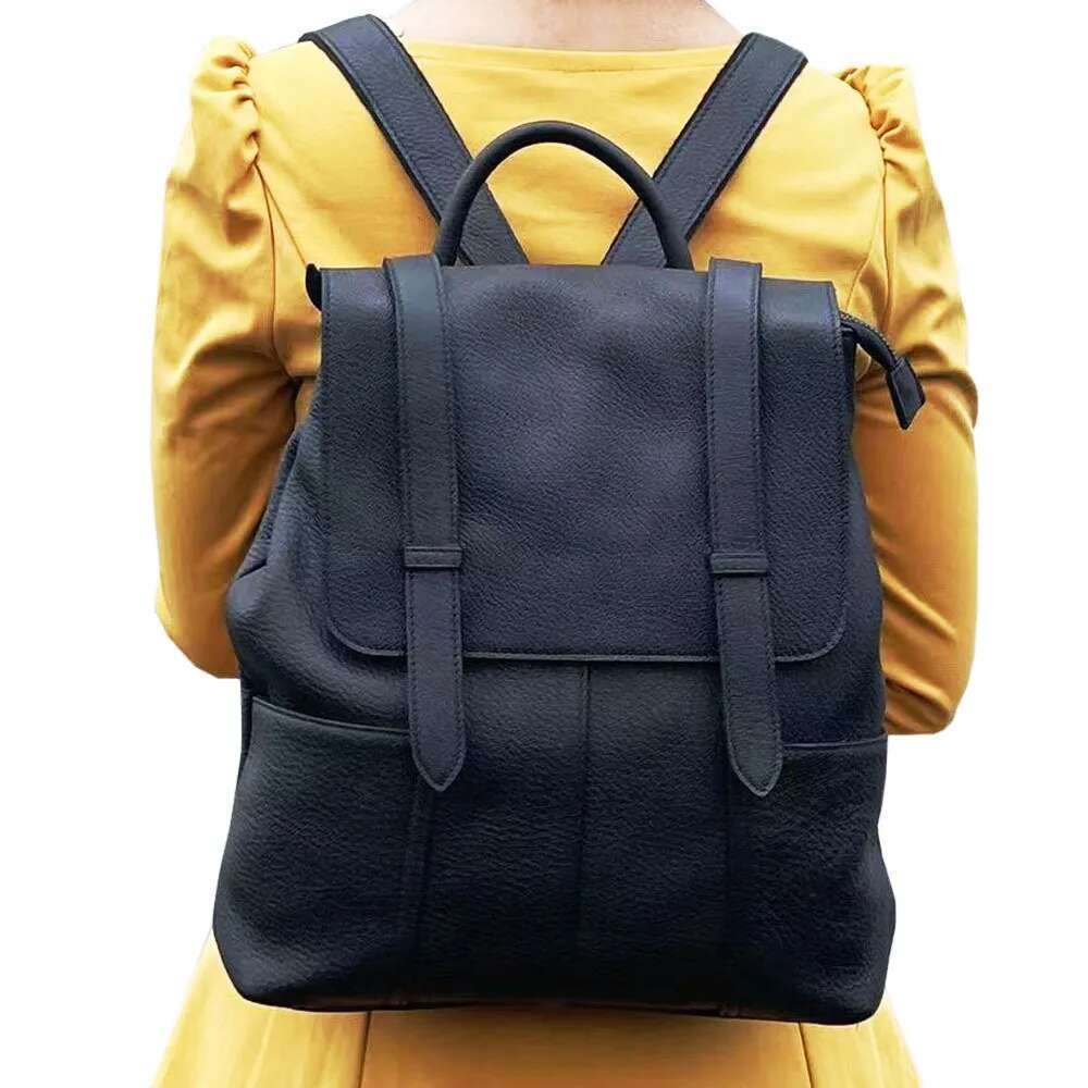 Zency Natural Cowhide Leather Backpack Durable Women Vintage Pack Large Capacity Shoulder Bag For Work Travel School