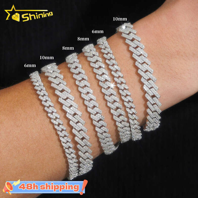 Hot Selling Hip Hop Jewelry 6mm 8mm 10mm Sterling Sier 14K Gold Iced Out Link Moissanite Cuban Bracelet aaa aaa