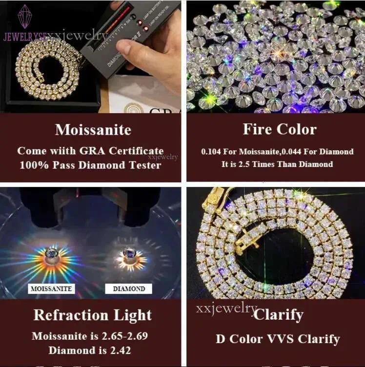 Good Price Gra Certified Vvs Moissanite Sterg Sier Solid Gold Tennis Chain