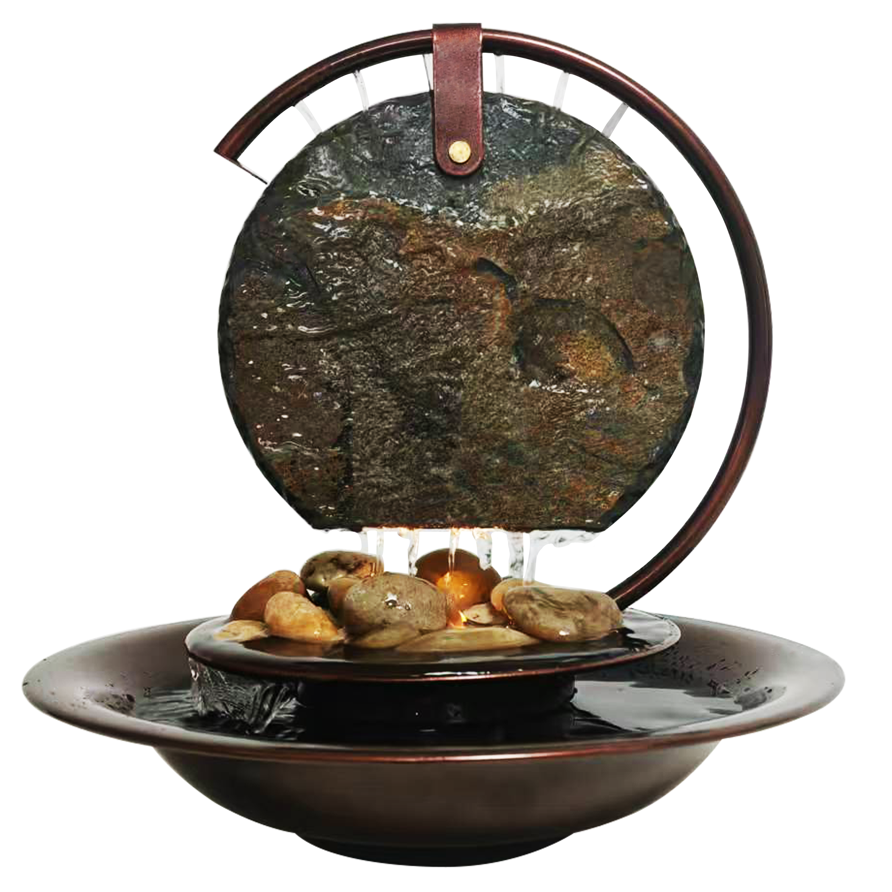 Indoor Waterfall Tabletop Moon Fountain, Home Decor Soothing Rain Sound Meditation Relaxing Fountains, Nature Slate Water Feature with Light for Room 