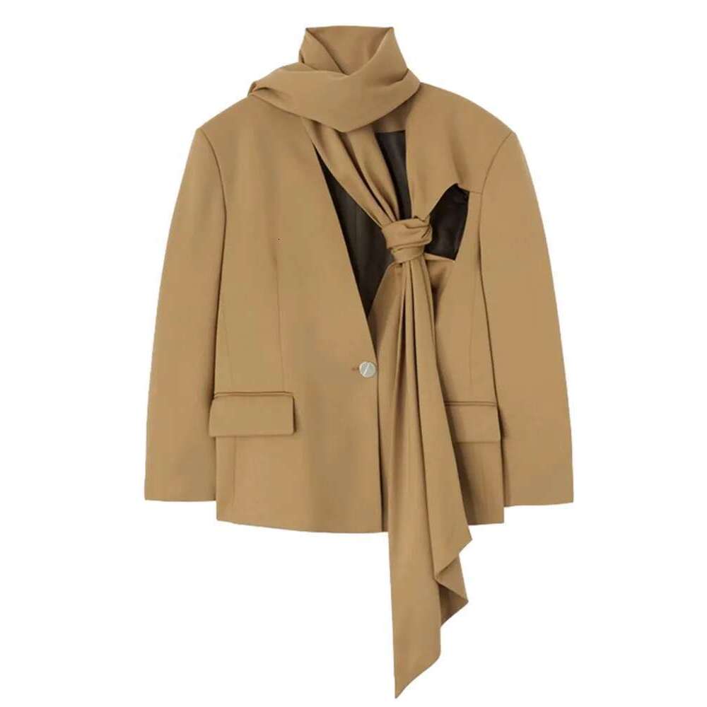 Eshin Two Piece Set For Women's 2024 Autumn Winter New Scarf Cut Silhouette Suit Coat High Waist Casual Pants Sets Th5196
