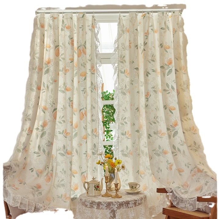A816 French floral lace curtain blackout gauze curtain light-transmitting and non-transparent 2025 new style free punching installation curtain fabric