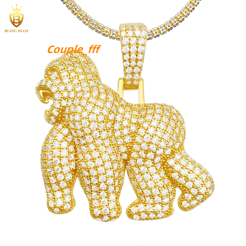 Iced Out Hip Hop Jewelry 925 Sterling Silver VVS Moissanite Diamond Gorilla Pendant Necklace