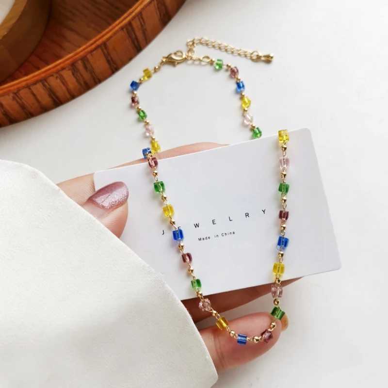 Bohemian diamond round bead necklace suitable for women simple Kravik chain colorful zirconia necklace jewelry giftXJ250422