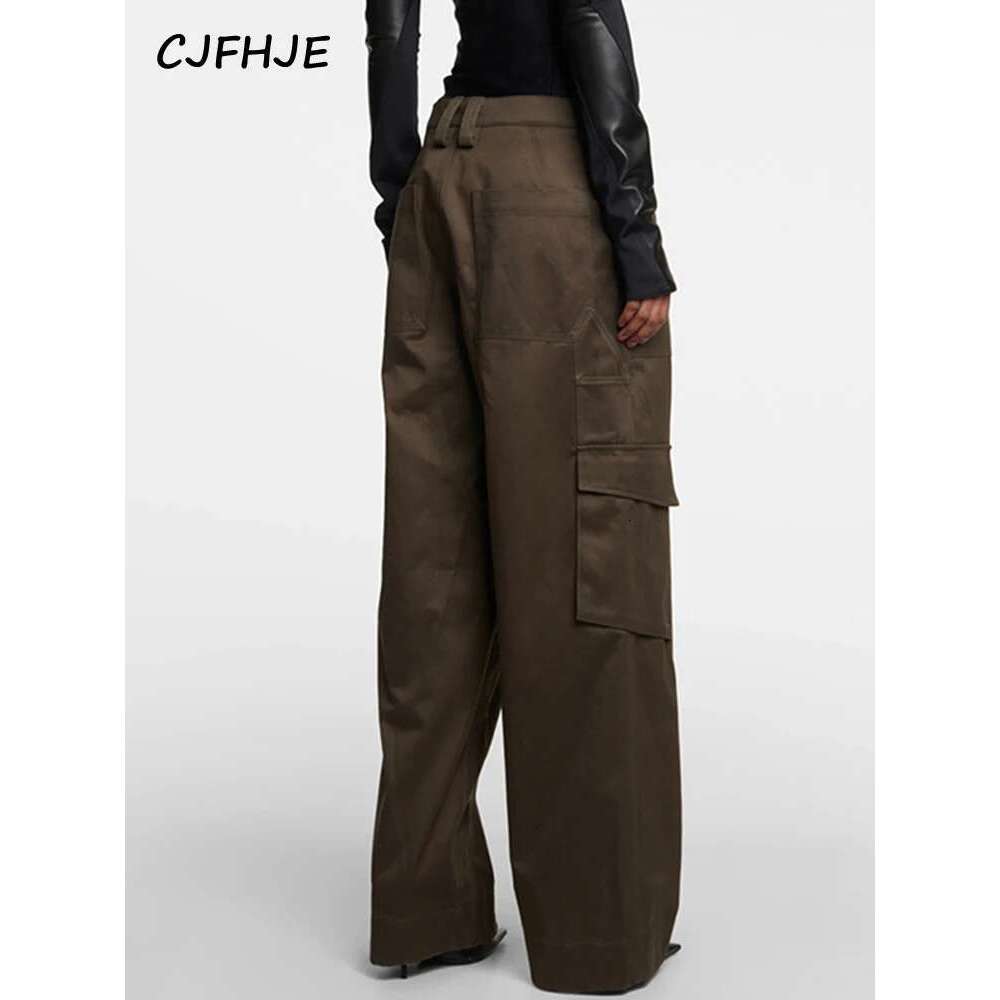 CJFHJE New Women Wide Leg Korean Fashion High Waist Two Piece Detachable Corset Boning Loose Fit Unisex Olive Cargo Pants
