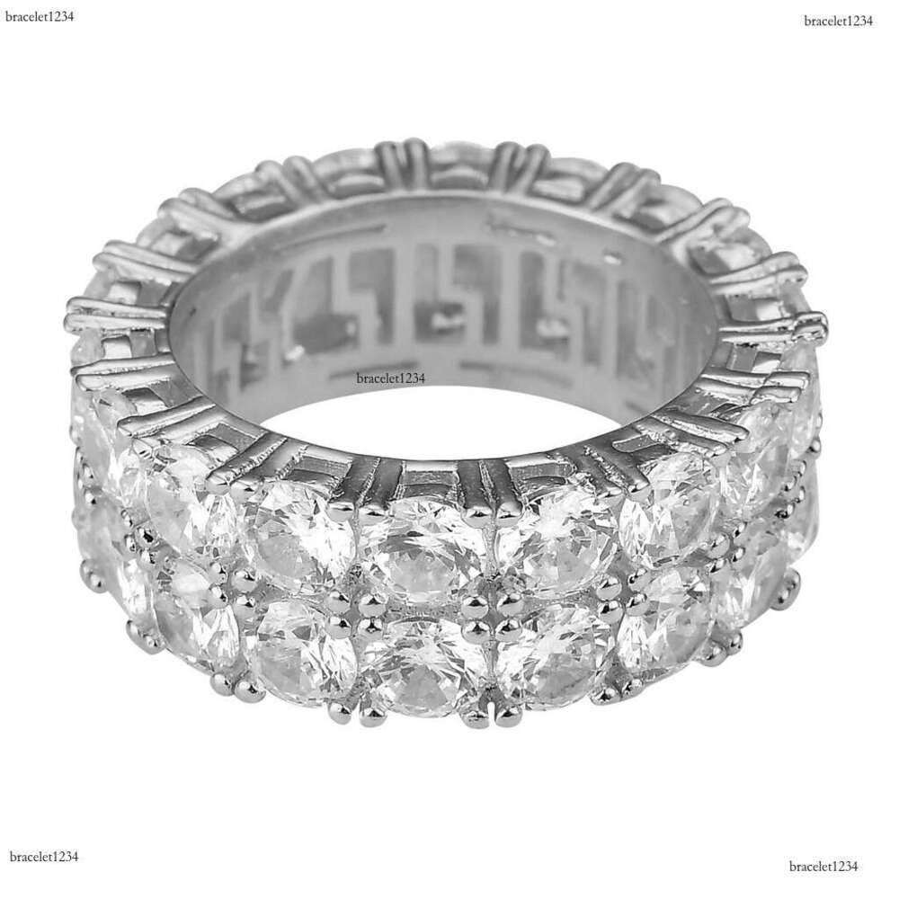 Luxury designer men double row Ice out VVS Moissanstone Hip Hop Rap Ring with FREE shipping