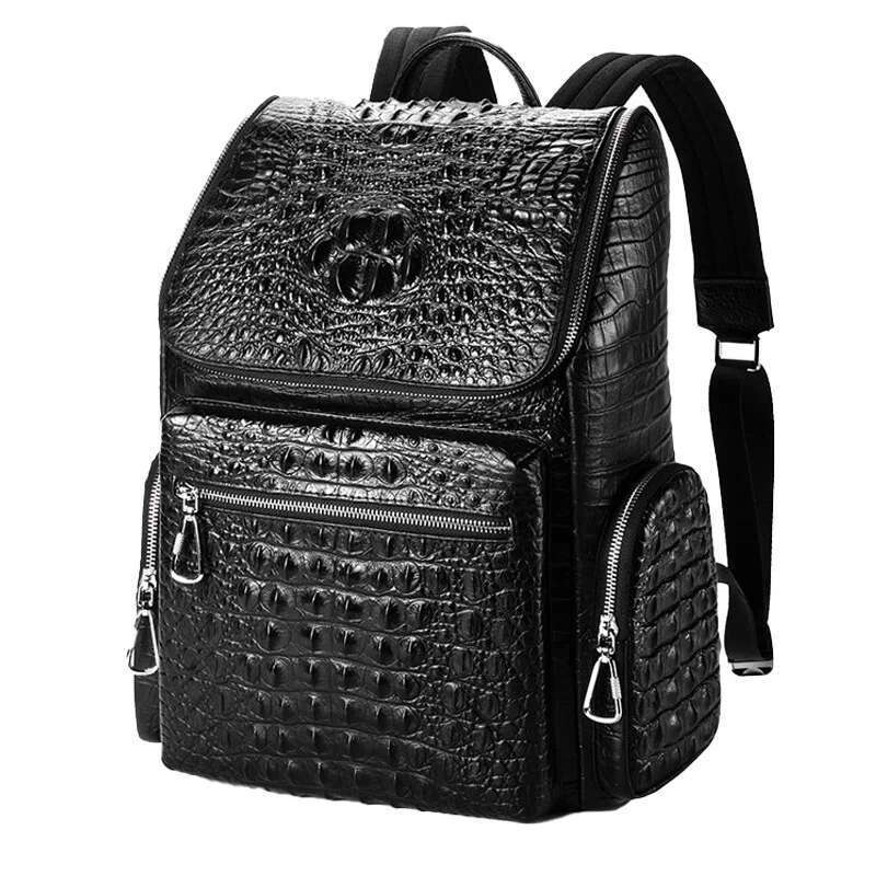 Fashion Alligator Pattern Genuine Leather For Men Business 15.6 Inch Laptop Rucksack School Computer Backpack Bag