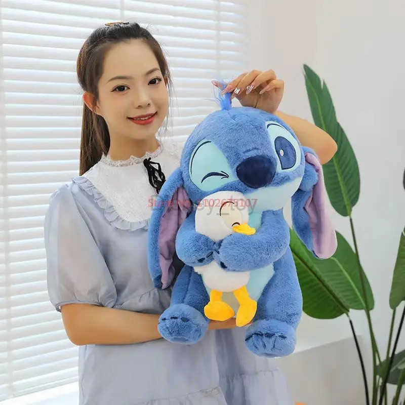 Disney Kawaii Stitch Lilo Cute Duck Stuffed Plush Toy Cartoon Character Decorative Pillow Peruches Girl Birthday Gift Y250423