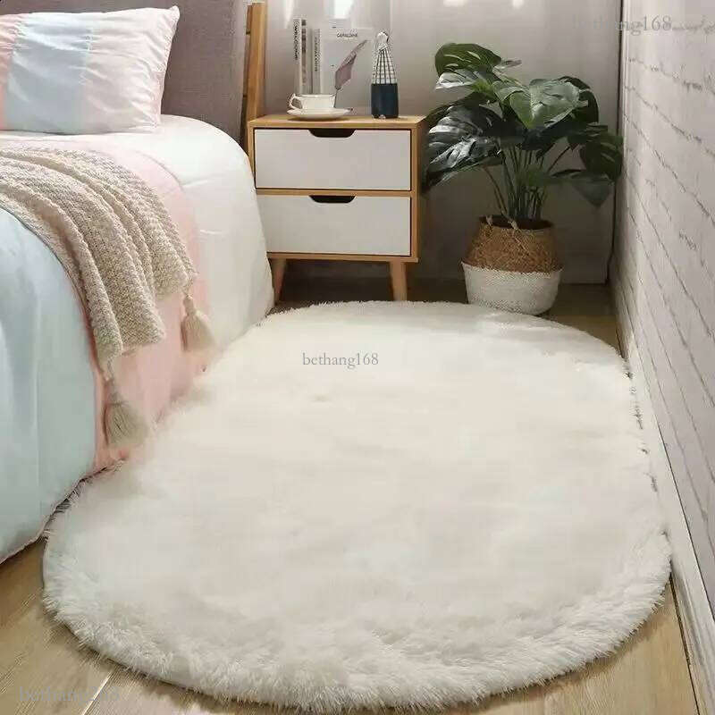 Oval White Pile Rugs Bedroom Rugs Living Room Carpet Non Slip ChildrenS Furry Rug Bedside Home Decor Plush Carpet Hand Washable 240723