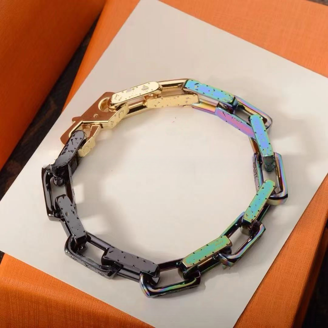 Luxury Designer High-end Bamboo Section Quenching Cuban Bracelet Titanium Steel Vintage Hip-hop Couple Series Color Matching Splicing Factory Direct S