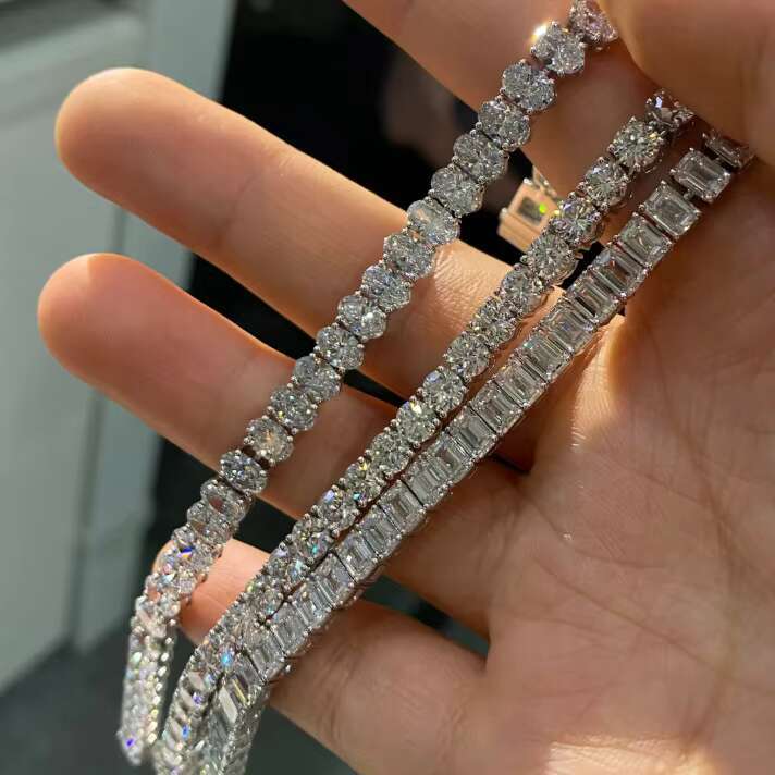 Emerald Cut Tennis Chain Lab Grown Diamond 3mm 4mm 5mm 10k/14k/18k Oval Cut Real Gold Tennis Bracelet with Lab Diamond CVD