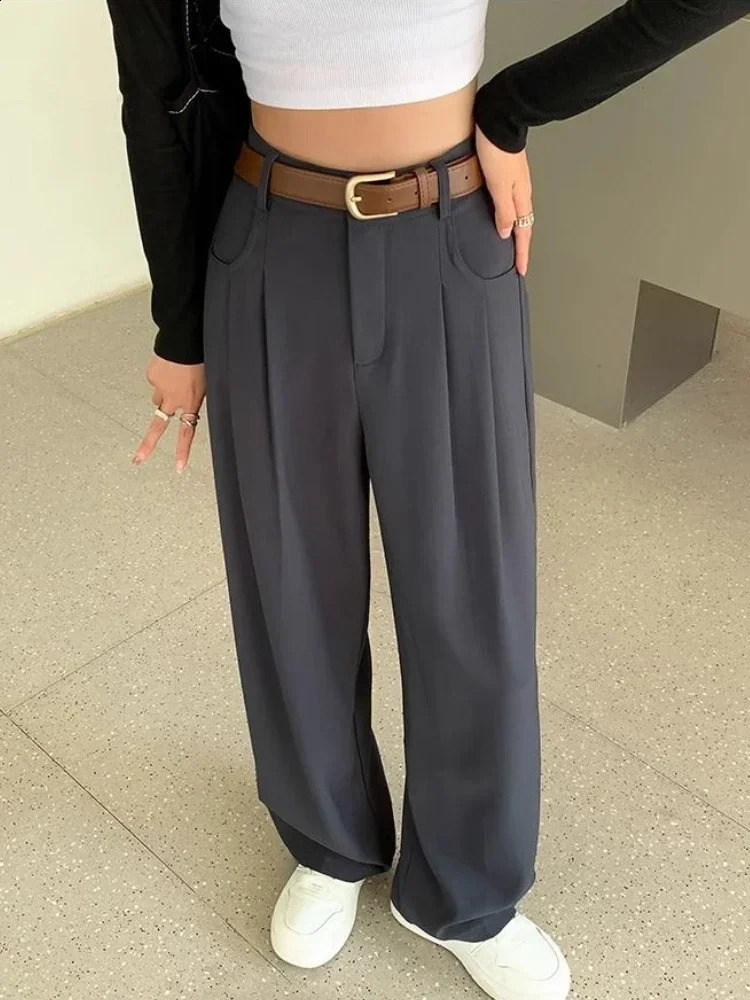 Fashion High Waist Wide Leg Pants Women Spring Fall Baggy Black Trouser Office Ladies Full Length Straight Suit Pant Outwear 250421