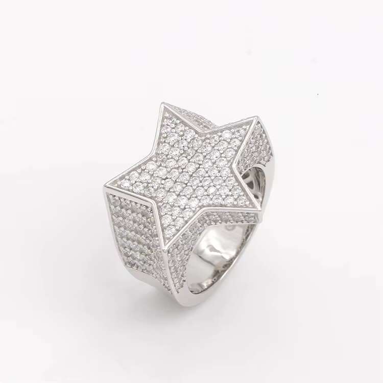LUCK Hiphop Men Fine Jewelry Iced Out Gold Plated 925 Sterling Silver VVS Moissanite Diamond Star Ring With GRA Certificate