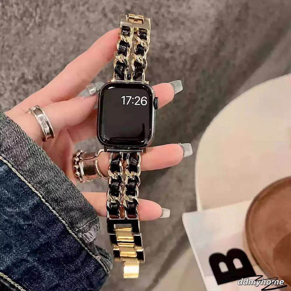 Metal Leather Apple Watch Band Designer Gold Strap For Iwatch Mm Series Ultra SE H11.21 Ddmyhome