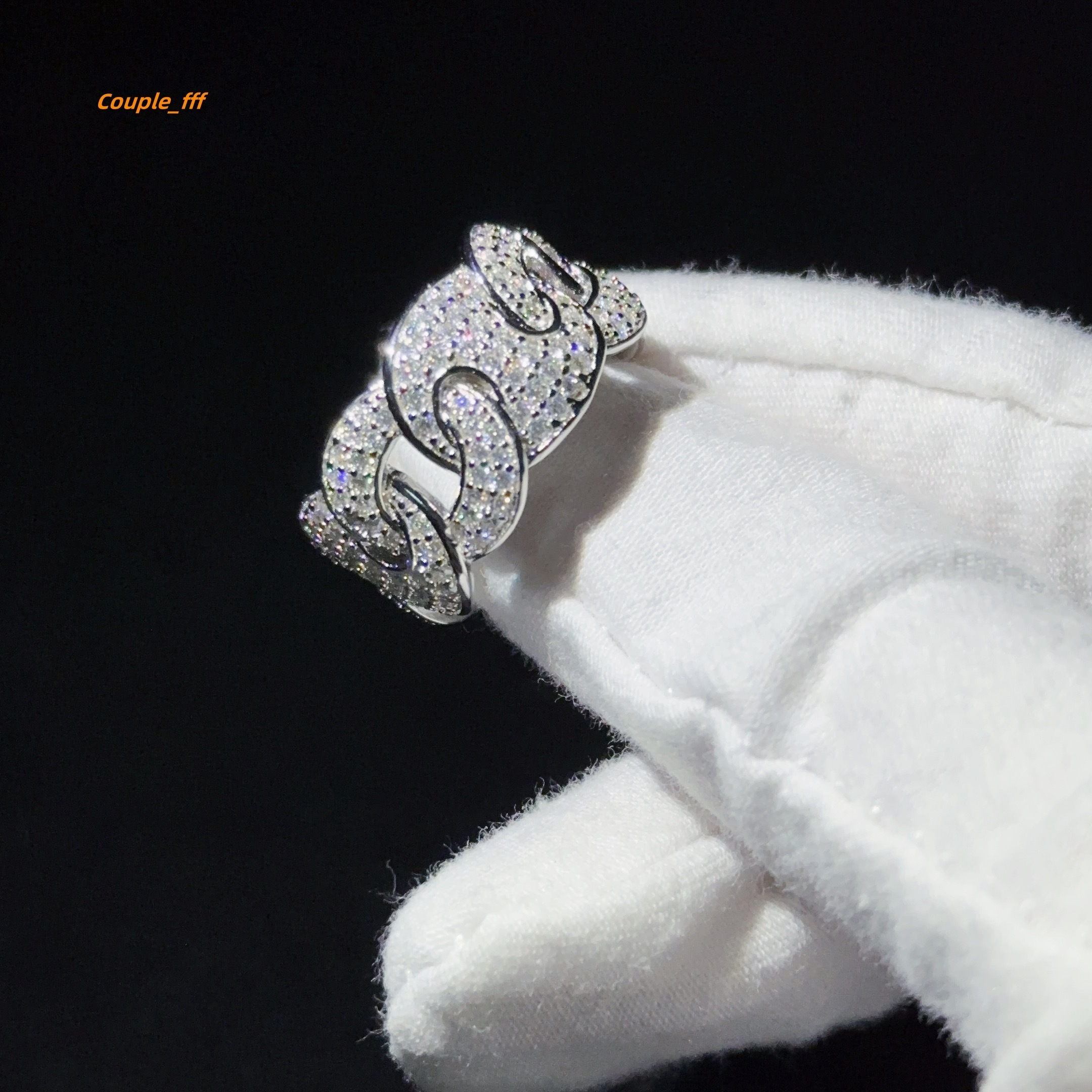 Hip-hop Tennis Ring New Custom Cuban Ring Man 925 Sterling Silver Cuban Moissanite Ring