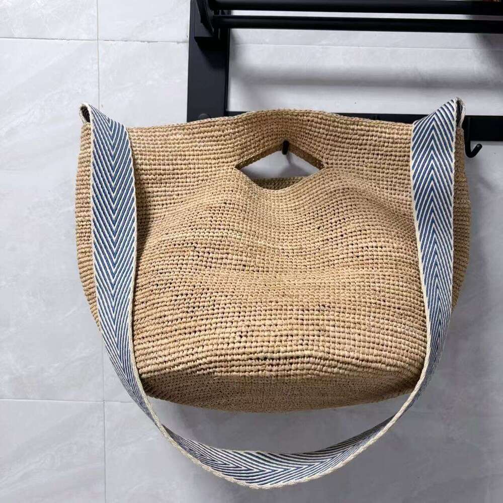 Ins Style Resort Beach Bag Lafite Grass Woven Women Summer Large Capacity Crossbody Beach Vacation Bucket Tote Bag Handbag Solid Color