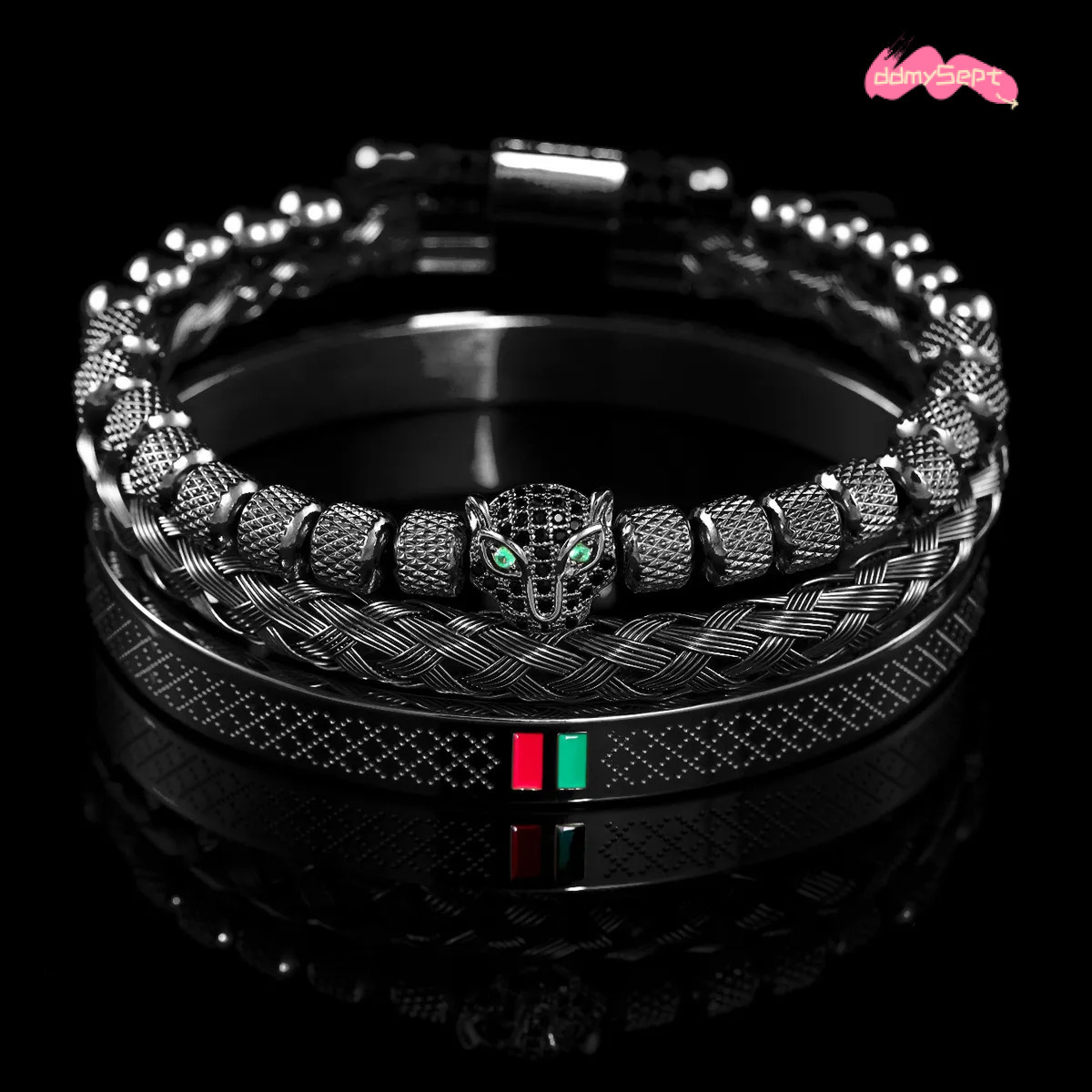 Luxury Brand Designer Jewelry European And American Hot-Selling Stainless Steel Roman Leopard Head Crown Bracelet Set Braided Punk Style Bracel ddmyse