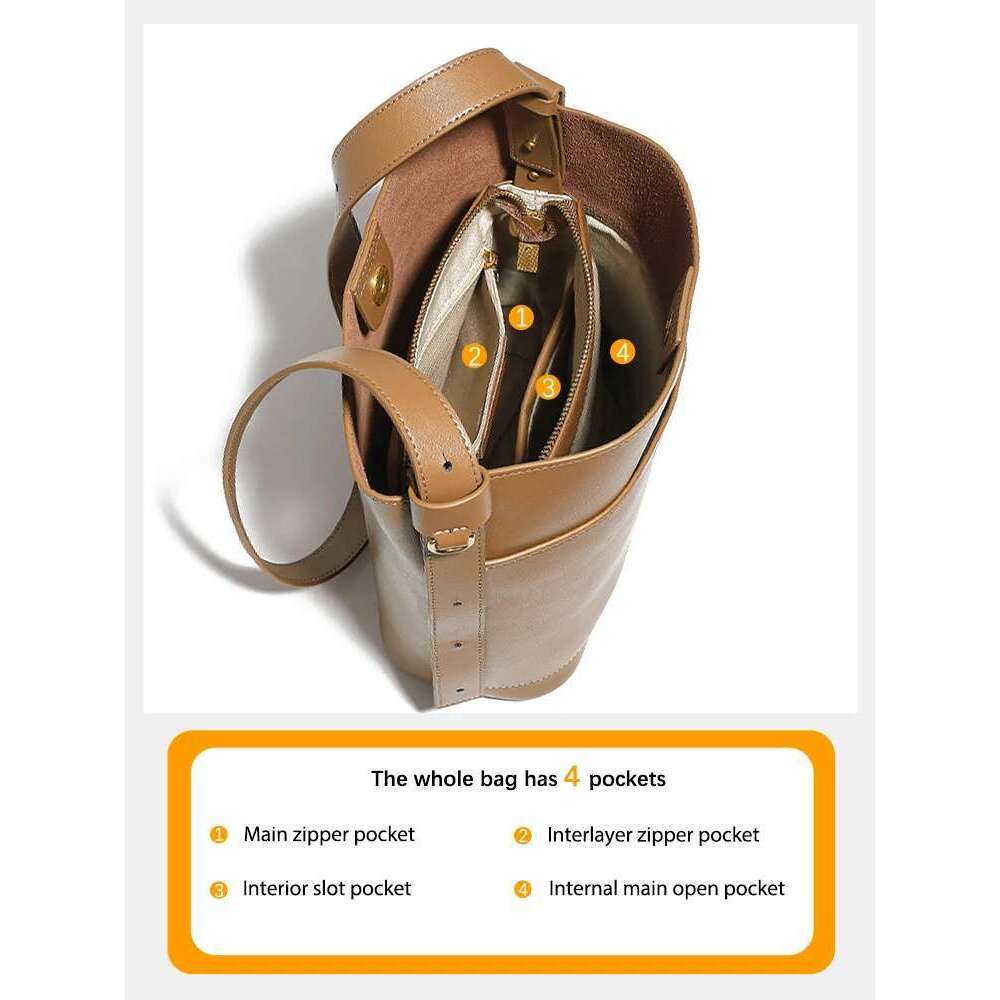 Zency Trendy Solid Color Medium Tote Women Split Leather Shoulder Handbag Shopping Bag For Commuters Bag
