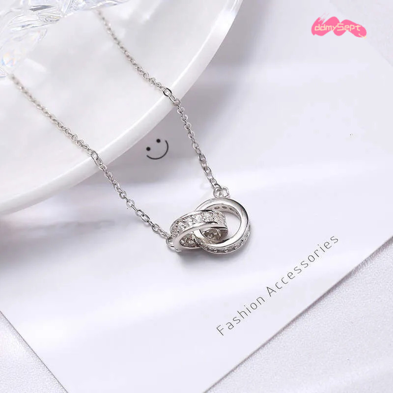 Necklace Designer luxury Double Circle pendant necklace for Women men Ins Style Zircon inlay Copper plated with silver Festival vacation gift ddmysept