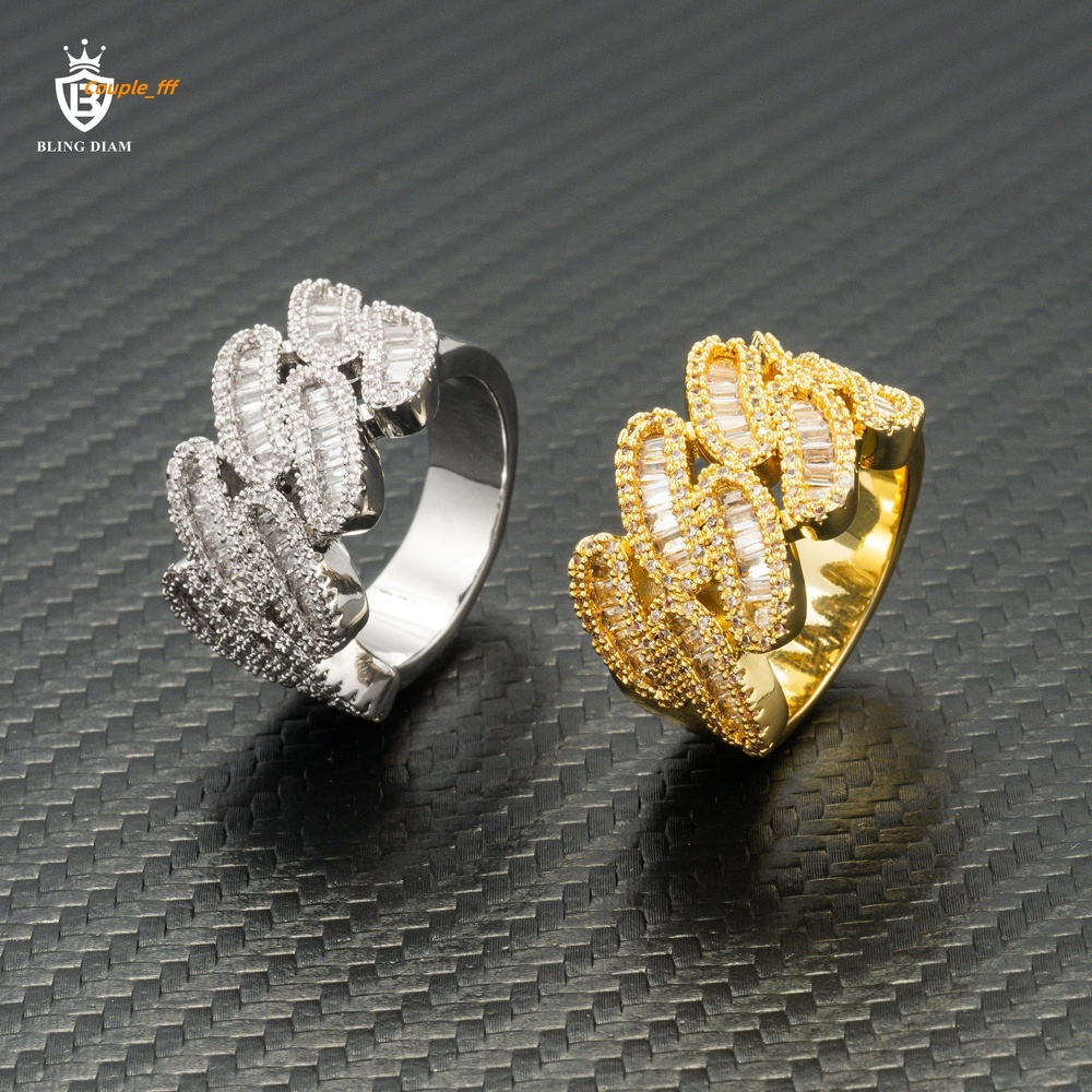 Fashion Hip Hop Cuban Moissanite Jewelry 925 Sterling Silver Vvs Diamond 18K Iced Out Cuban Ring for Men