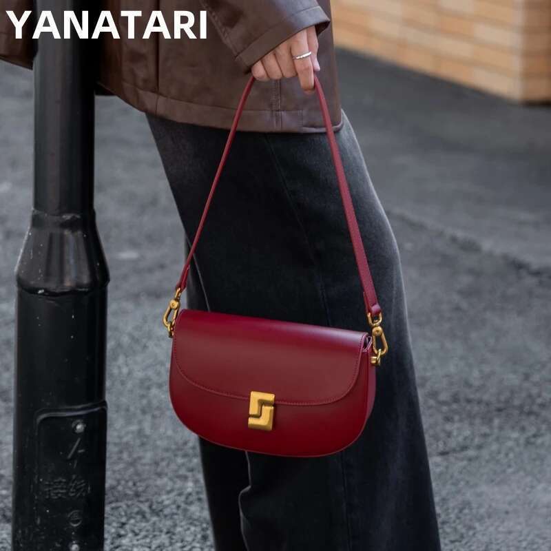 Designer Bag 2025 YANATARI Genuine Leather Red Shoulder Woman Minimalist Crossbody Cowhide Handbags Female Armpit Bag Luxury Bag