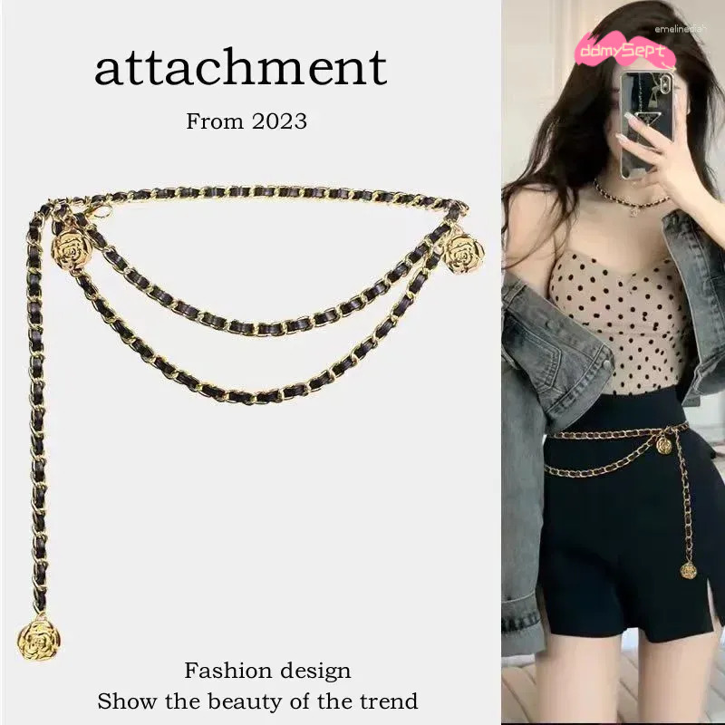 Chain Belts for Women Fashion Waist Belt with Metal Camellia, Versatile Dress Accessories ddmysept