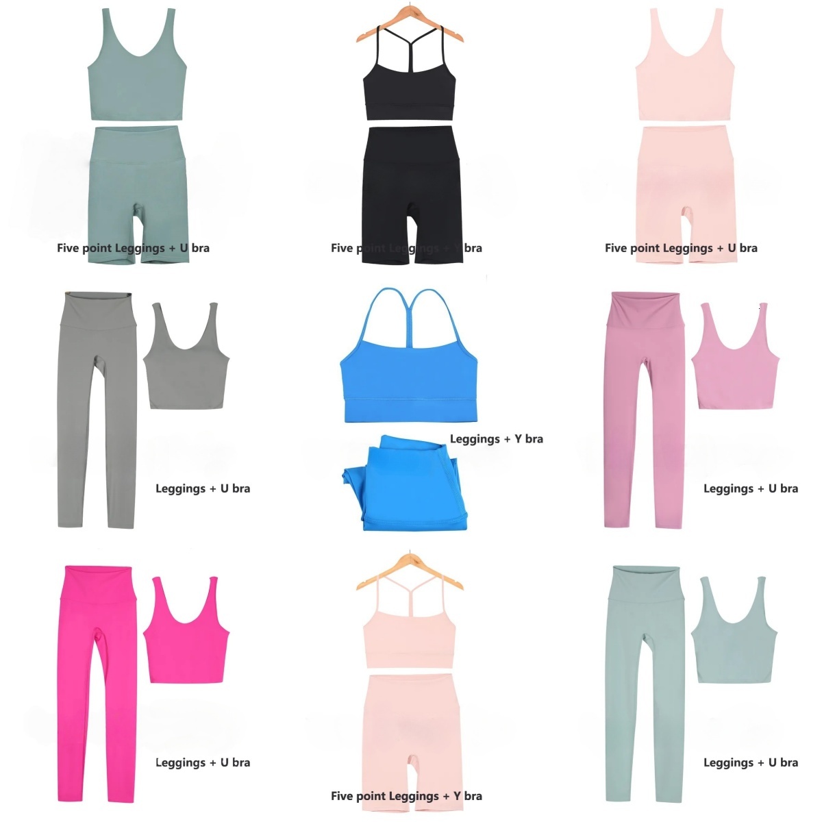 Yoga Set Workout Set Women Tracksuits Sportswear gym set Top Y-shape U-shape Bra Fitness High Waist Align Leggings Running Sports Clothes 2 Pieces