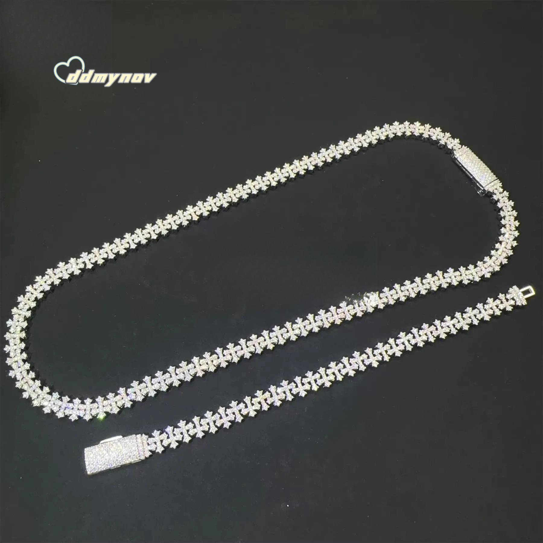 Solid Silver Iced Out Cross Cuban Link Bracelet - Hip Hop Chain ddmynov