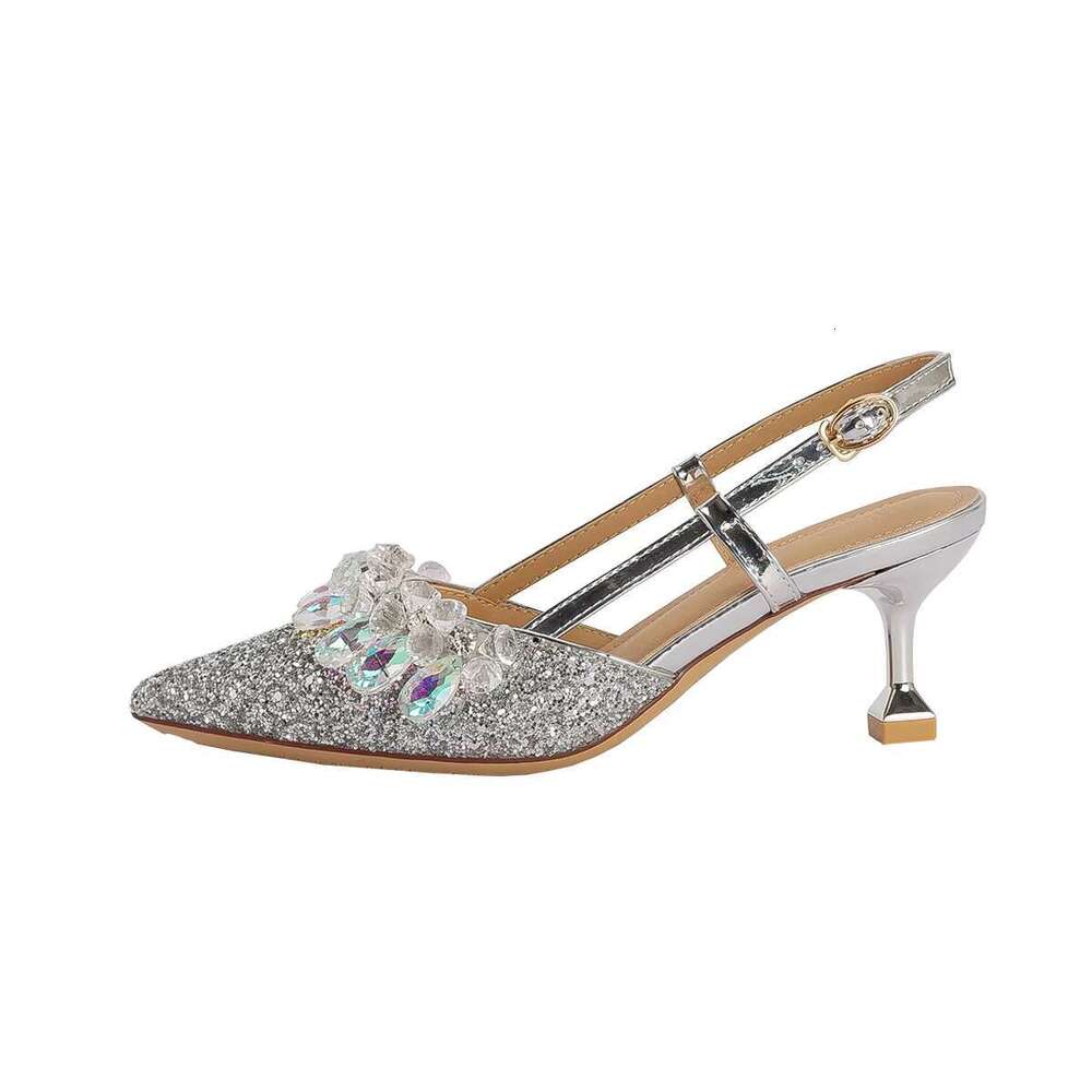 DHGadgets Hot Sale Pointed Head Rhinestone Fine Heel Shoes Female Baotou Sandals