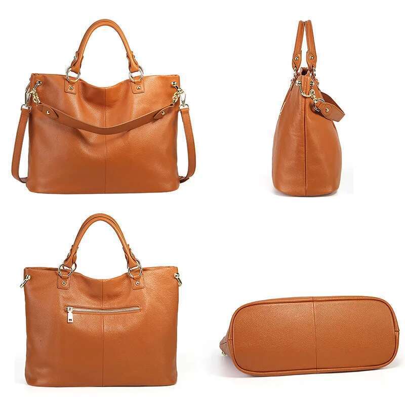 Zency Genuine Leather Brown Hobo Handbag Women Casual Tote Large Capacity Elegant Crossbody Messenger Purse Straps Bag Bag