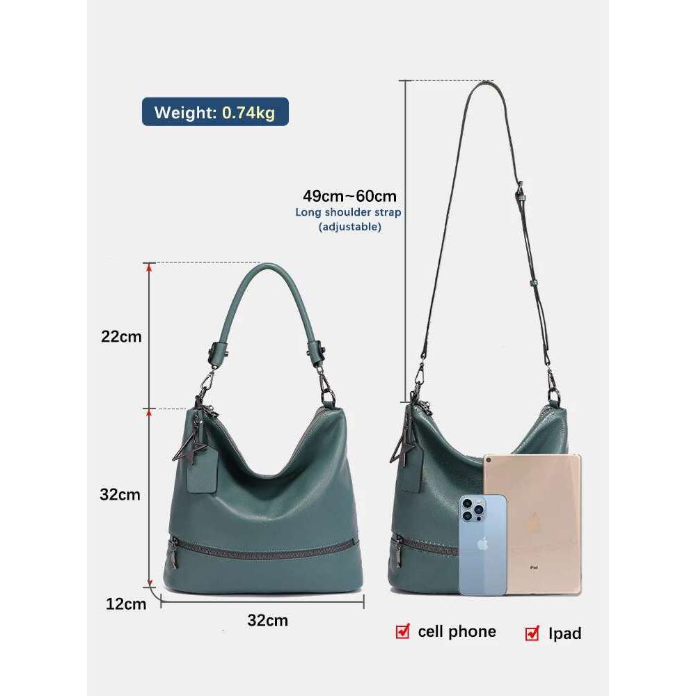 Zency Women Casual Genuine Leather Tote Handbag Shopper Ladies Black Big Shoulder Bags Crossbody Multi Pocket With Long Strap Bag Bag