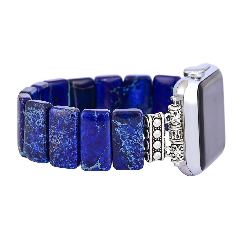 Deep blue hand arranged stone apple elastic rope strap, bohemian style bracelet