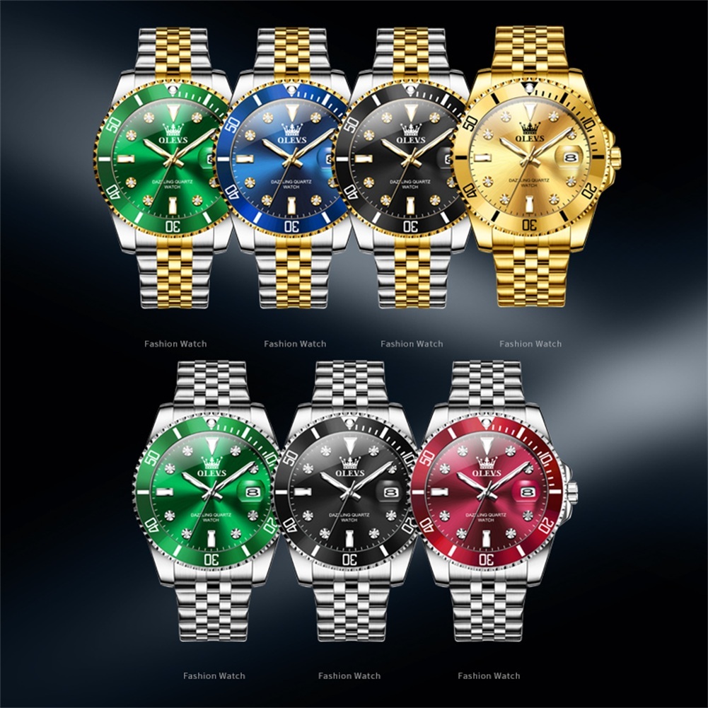 OLEVS Brand Designer Men's Green Water Ghost Style Men's Watches Men's Perpetual Calendar Steel Band Quartz Watches Luxury Watches Free