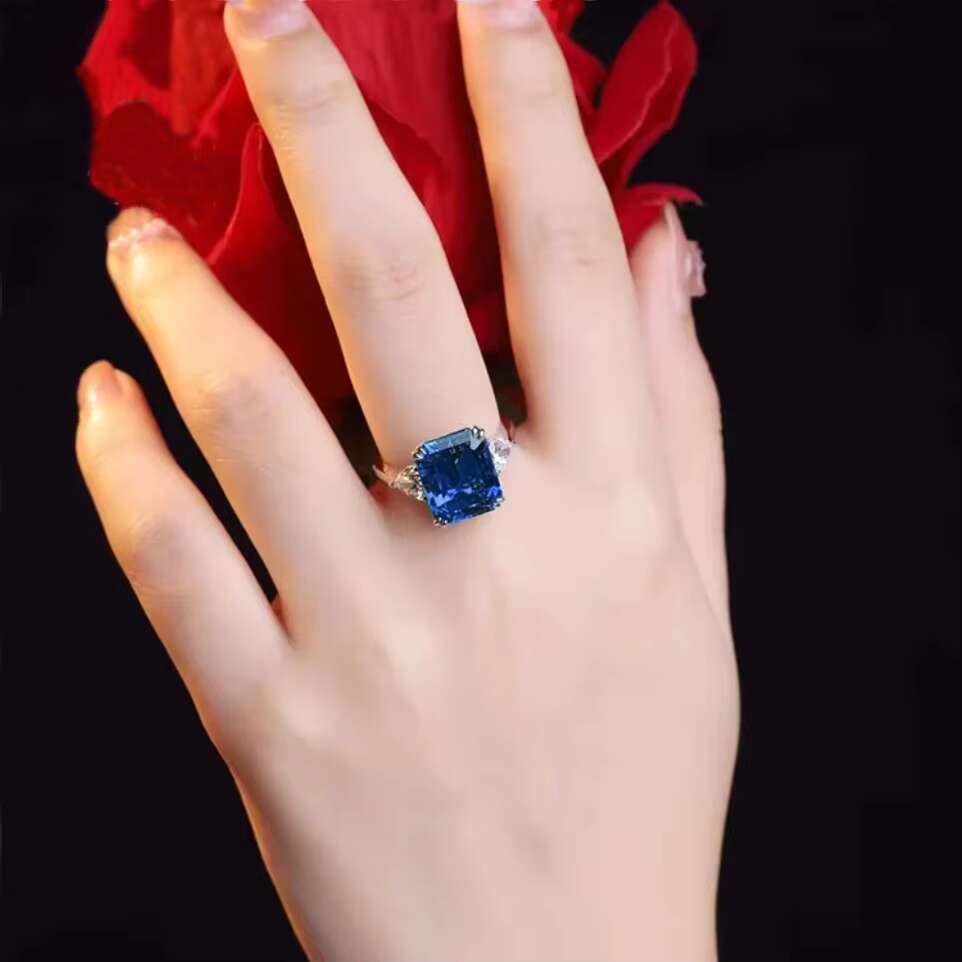 18k White Gold Gemstones Ring Custom Sapphire Jewelry Lab Diamond Lab Grown Gemstones Ring